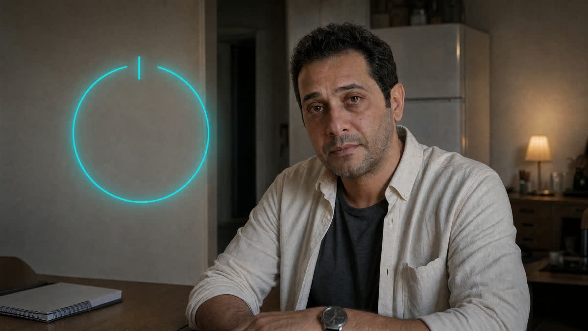 Homme apaisé dans une scène LaserOff avec anneau power cyan